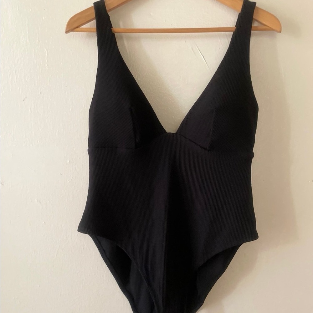 Black Ribbed One-Piece Swimsuit's
